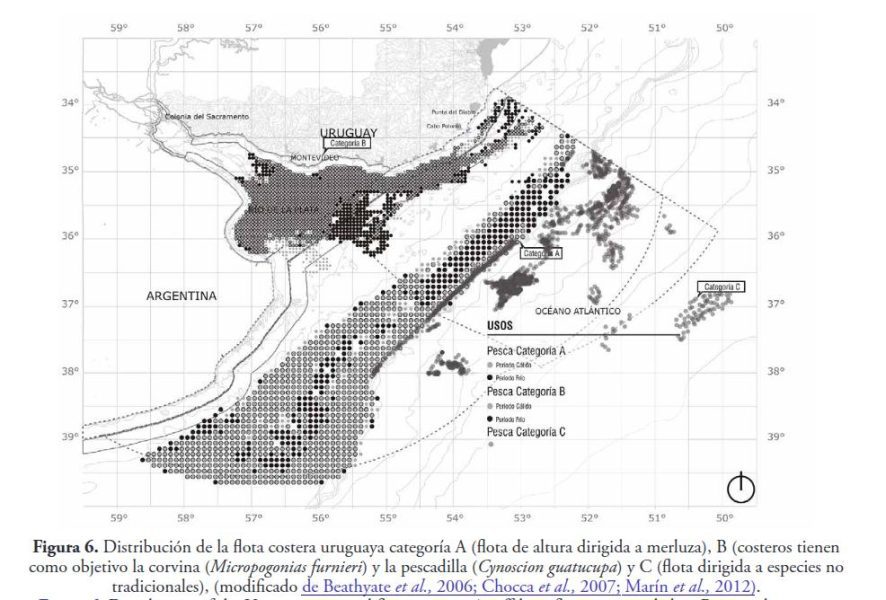 Áreas superpuestas de pesca y exploración. Según Bases para una Estrategia de Planificación Espacial Marina en Uruguay: https://rodin.uca.es/bitstream/handle/10498/28216/Costas5.pdf?sequence=1&isAllowed=y