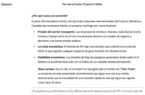 respuestas de la IA al fracaso del tren de la Costa